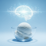 An AI brain floating above vanilla ice cream, representing AI implementations in vanilla JavaScript.
