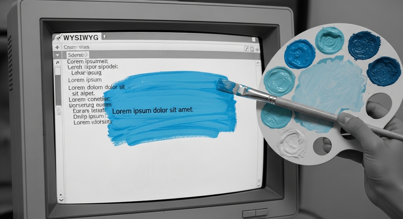 A color palette being painted onto a WYSIWYG editor, signifying how users can enforce their brand's colors into in-editor content.