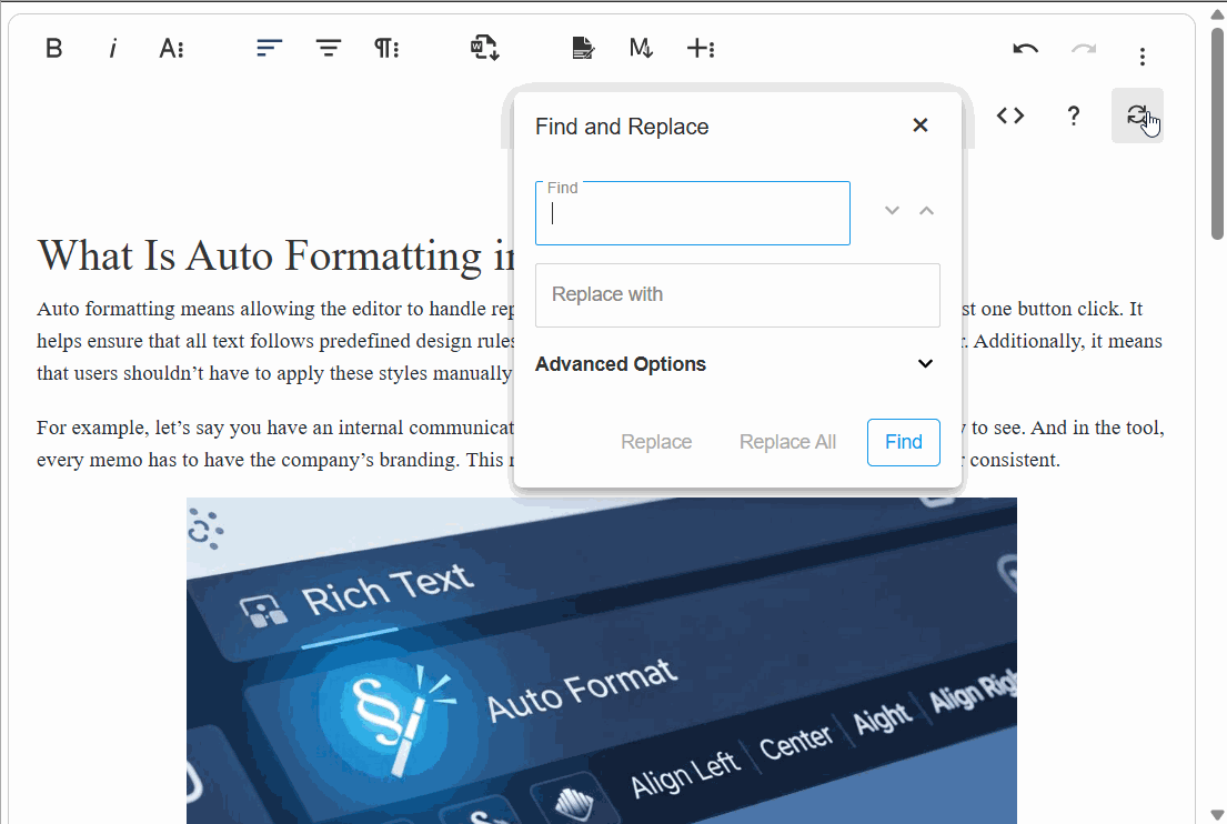find and replace feature