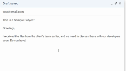 An example that shows Google's Smart Compose feature. In the GIF, the user types an email, and Google automatically suggests what to type next, including the phrases "...this week?" and "Please let me know."