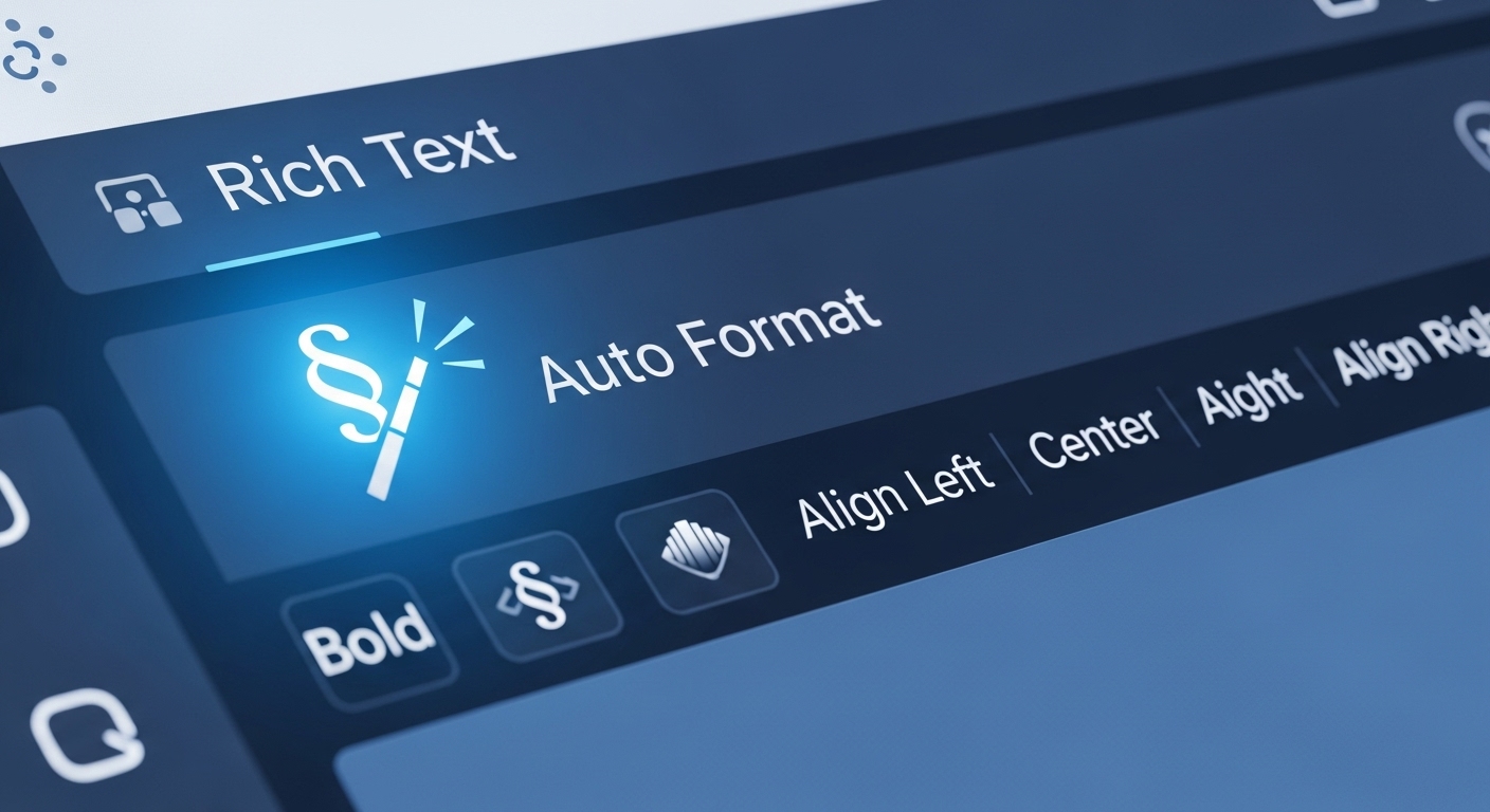 A sample editor with the word "Auto Format" shown as a button.