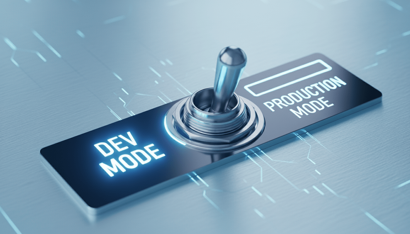 A gear shift, which represents the toggle from "dev mode" to "production mode." In dev mode, you should use unminified code; on the other hand, in production, try to minify your codes for performance.