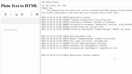 An example of how WYSIWYG editors can immediately convert plain text format to HTML.